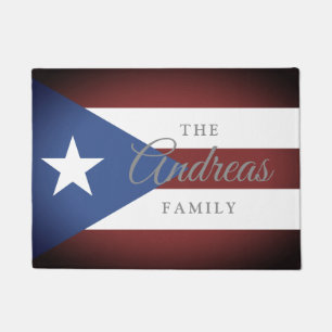 Vintage Puerto Rico flag with custom family name Doormat