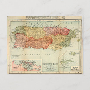 Vintage Puerto Rico Map, 1898 Postcard