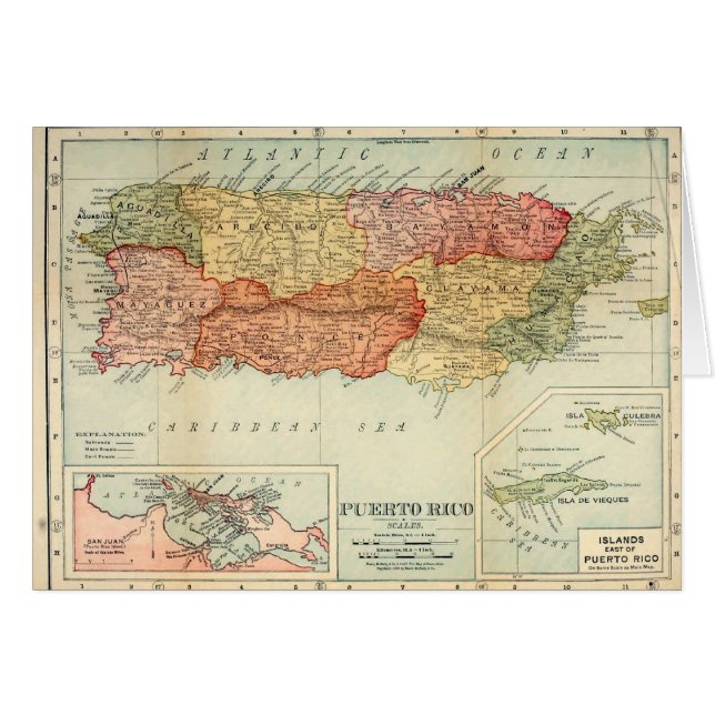 Vintage Puerto Rico Map, 1898 Rand McNally & Co. (Front Horizontal)