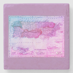 Vintage Puerto Rico Map, 1898 Stone Coaster