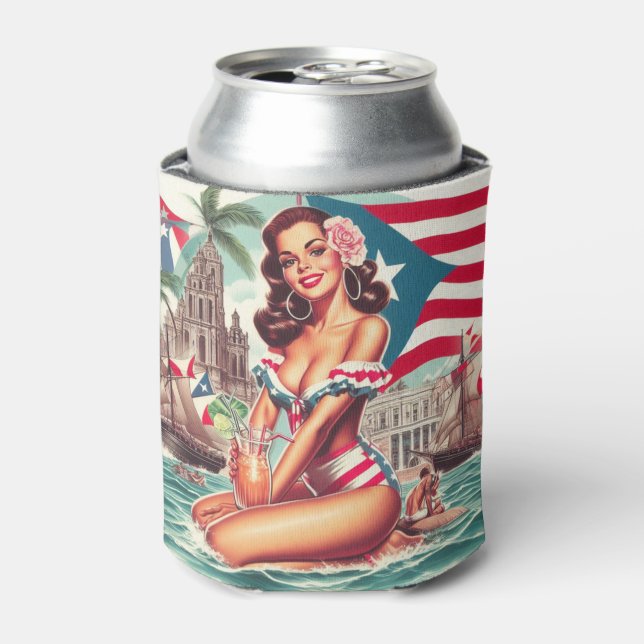 Vintage Puerto Rico Pin-Up Can Cooler (Can Front)