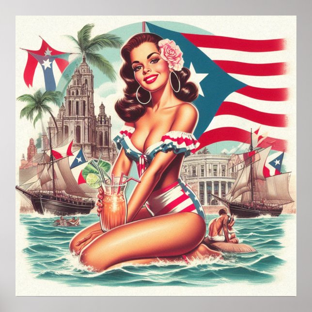 Vintage Puerto Rico Pin-Up Poster (Front)