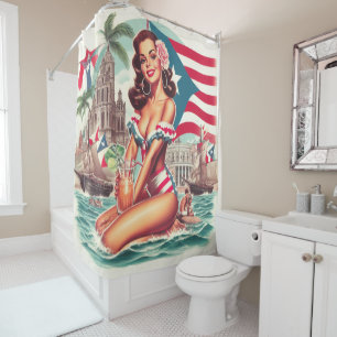 Vintage Puerto Rico Pin-Up Shower Curtain