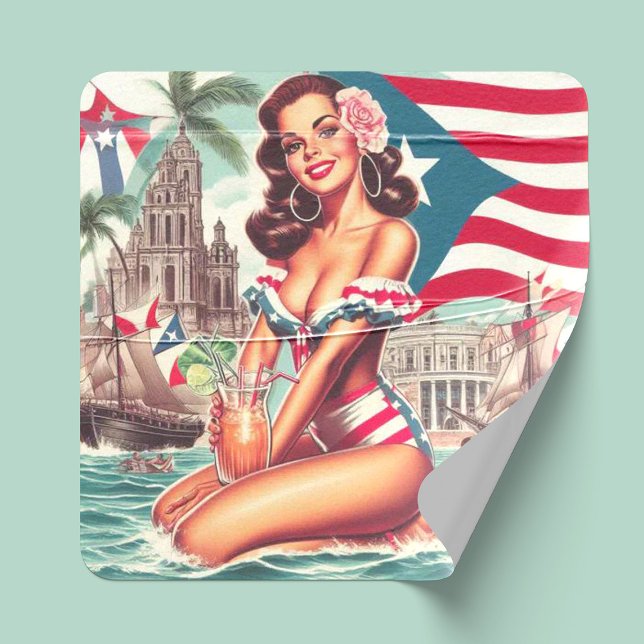 Vintage Puerto Rico Pin-Up Square Sticker (Creator Uploaded)