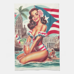 Vintage Puerto Rico Pin-Up Tea Towel