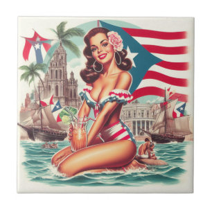 Vintage Puerto Rico Pin-Up Tile