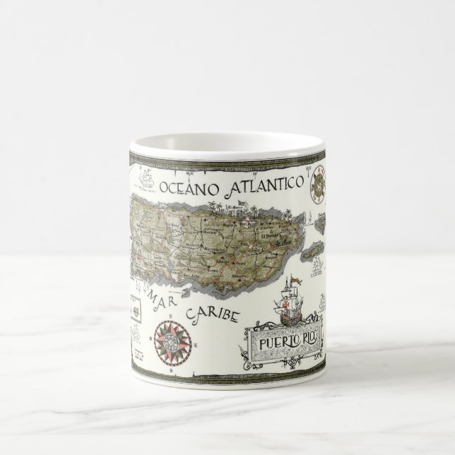 Vintage Puerto Rico Postcard Map Coffee Mug (Center)