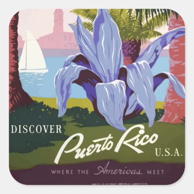 Vintage Puerto Rico Square Stickers (Front)