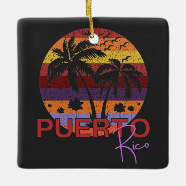 Vintage Puerto Rico Summer Beach Ceramic Ornament (Front)