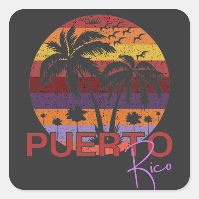 Vintage Puerto Rico Summer Beach Square Sticker (Front)