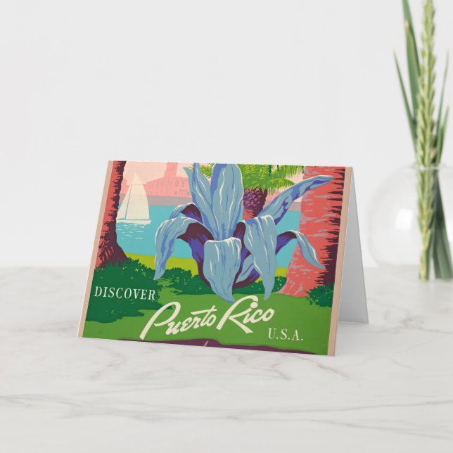 Vintage Puerto Rico Travel Art Ilustration Card (Front)