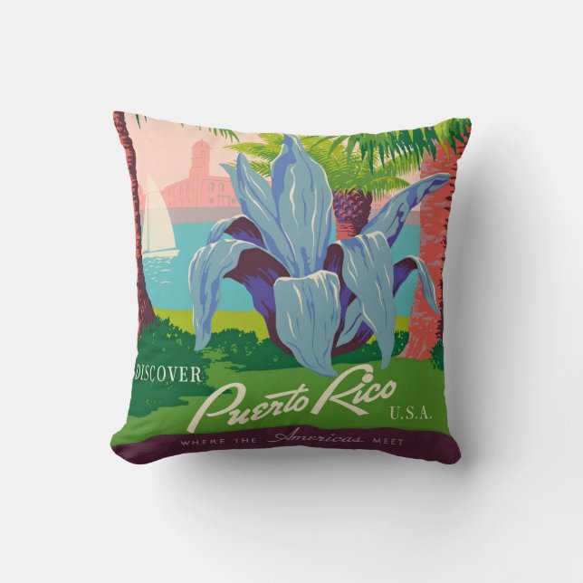 Vintage Puerto Rico Travel Art Ilustration Cushion (Front)