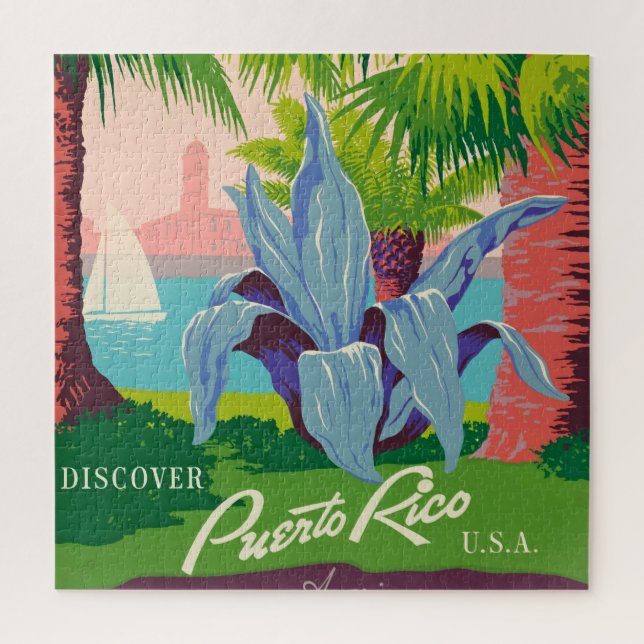 Vintage Puerto Rico Travel Art Ilustration Jigsaw Puzzle (Vertical)
