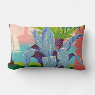 Vintage Puerto Rico Travel Art Ilustration Lumbar Cushion