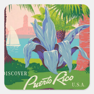 Vintage Puerto Rico Travel Art Ilustration Square Sticker