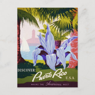 Vintage Puerto Rico Travel - Tropical Art Deco Postcard