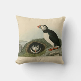 Vintage Puffin Illustration Cushion