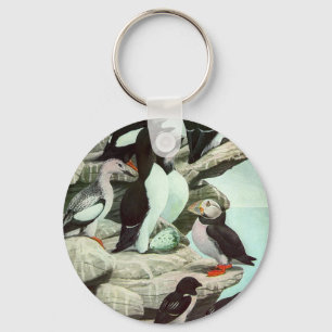 Vintage Puffins and Aquatic Birds by Louis Fuertes Key Ring