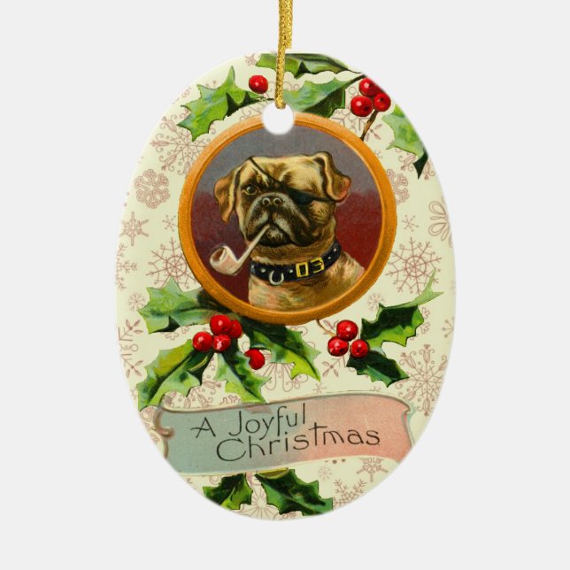 Vintage Pug Christmas Ornament (Front)