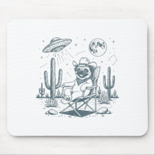 Vintage Pug Cowboys Ufo Western Funny Dog T-shirt. Mouse Mat