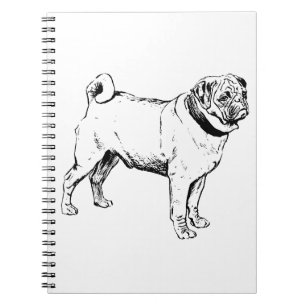 Vintage pug , dog clipart notebook