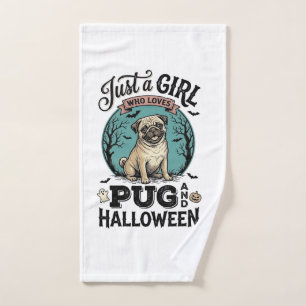 Vintage Pug Halloween Girl Dog Lover Shirt Design_ Hand Towel