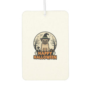Vintage Pug Happy Halloween Witch Hat Shirt Design Car Air Freshener