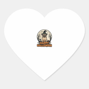 Vintage Pug Happy Halloween Witch Hat Shirt Design Heart Sticker