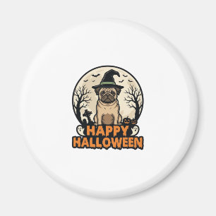 Vintage Pug Happy Halloween Witch Hat Shirt Design Magnet
