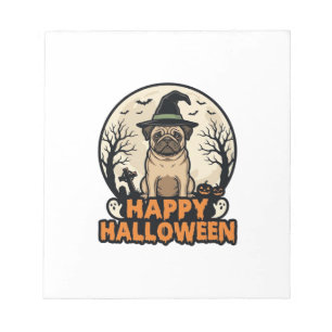 Vintage Pug Happy Halloween Witch Hat Shirt Design Notepad