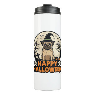 Vintage Pug Happy Halloween Witch Hat Shirt Design Thermal Tumbler