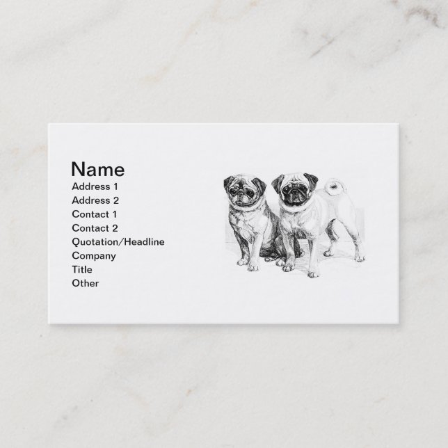 Vintage Pug Illustration Business Card (Front)