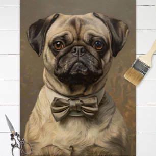 Vintage Pug in a Bowtie Painting Decoupage Tissue Paper