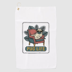 Vintage Pug Life Cool Dog Sunglasses Design_1 Golf Towel