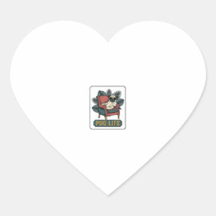 Vintage Pug Life Cool Dog Sunglasses Design_1 Heart Sticker