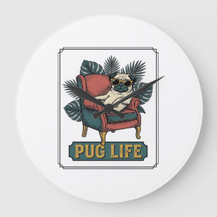 Vintage Pug Life Cool Dog Sunglasses Design_1 Large Clock