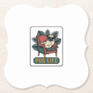 Vintage Pug Life Cool Dog Sunglasses Design_1 Paper Coaster