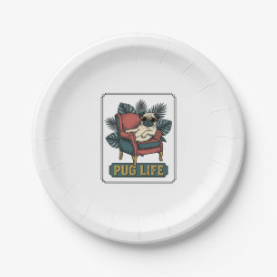Vintage Pug Life Cool Dog Sunglasses Design_1 Paper Plate