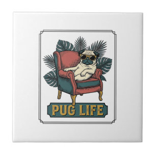 Vintage Pug Life Cool Dog Sunglasses Design_1 Tile