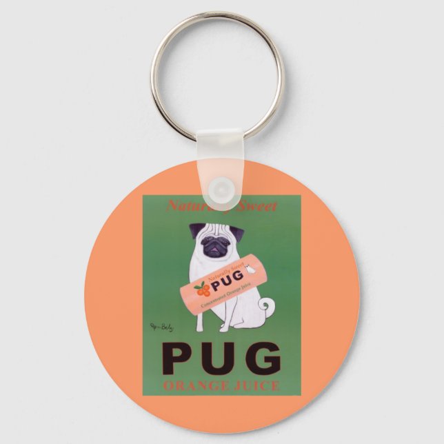Vintage - Pug Orange Juice Poster Key Ring (Front)