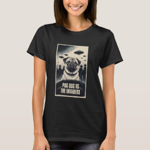 Vintage Pug UFO Encounters Funny UFO and Pug Selfi T-Shirt