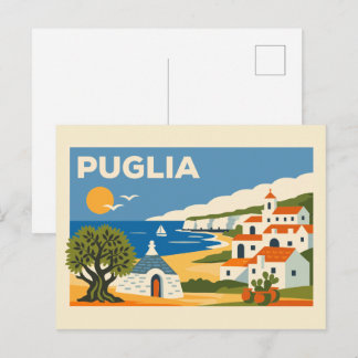 Vintage Puglia Italy Coastal Travel Poster Postcard