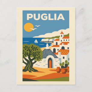 Vintage Puglia Italy Coastal Travel Poster Postcard