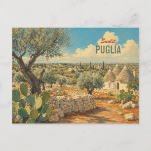 Vintage Puglia Italy - Olive Trees Apulia Travel Holiday Postcard