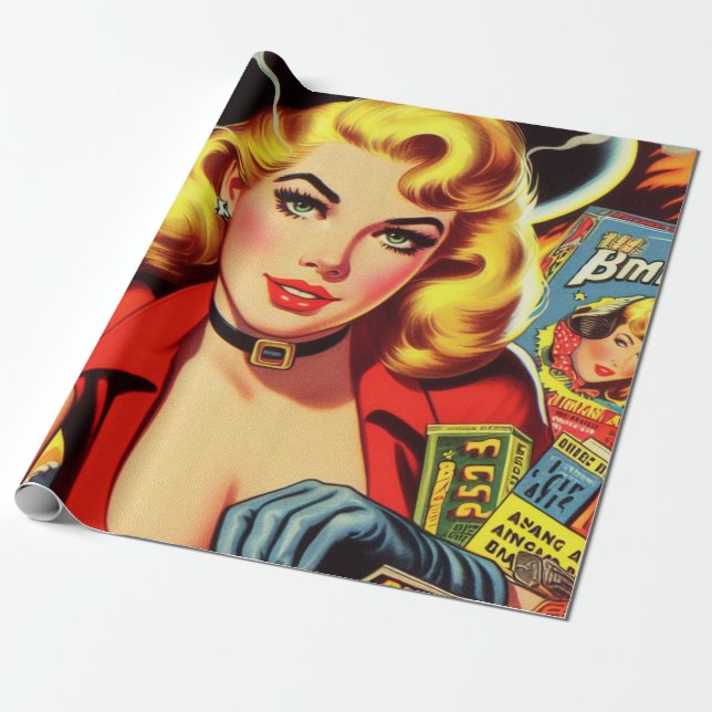 Vintage Pulp Country Girl Wrapping Paper (Unrolled)