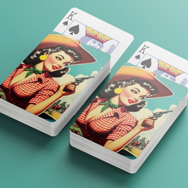 Vintage Pulp Cowgirl Illustration Playing Cards (Creator Uploaded)