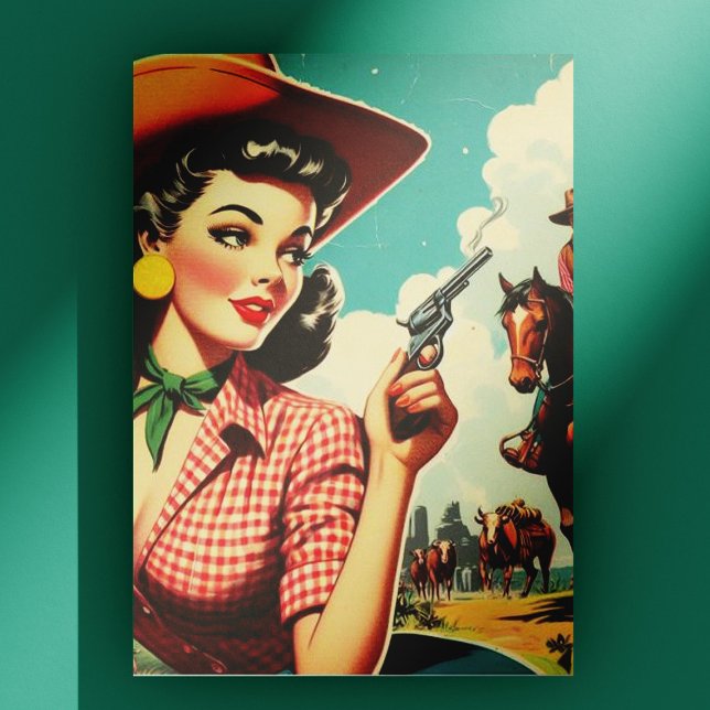 Vintage Pulp Cowgirl Illustration Postcard (Creator Uploaded)