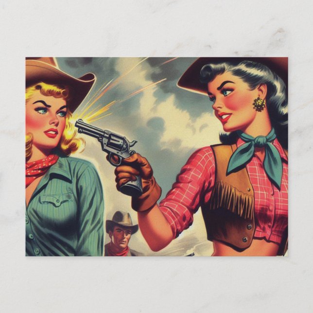 Vintage Pulp Cowgirls Illustration Postcard (Front)
