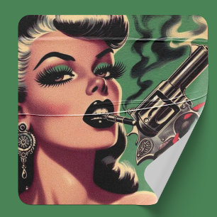 Vintage Pulp Girl Square Sticker