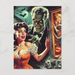 Vintage Pulp Horror Girl Illustration Postcard